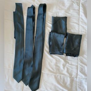 Three Revelry Eucalyptus Satin ties and pocket squares. Worn once. Sold as set.